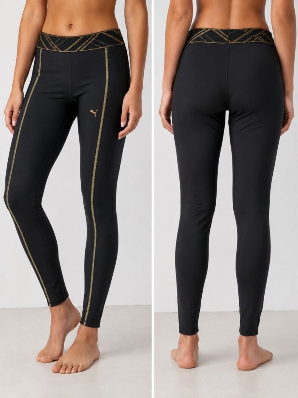 Puma Women’s Athletic Leggings Workout Yoga Pants Black/Gold Medium
